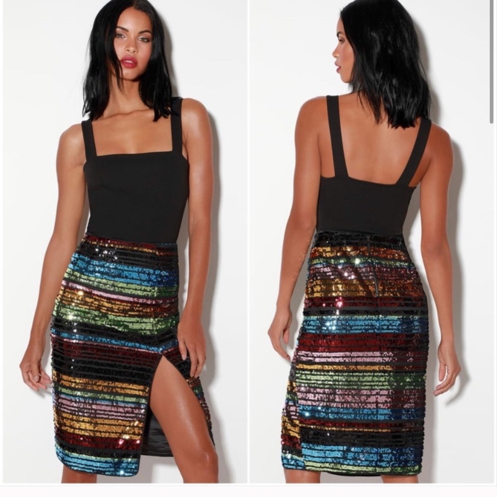 Midi length multi color sequenced skirt